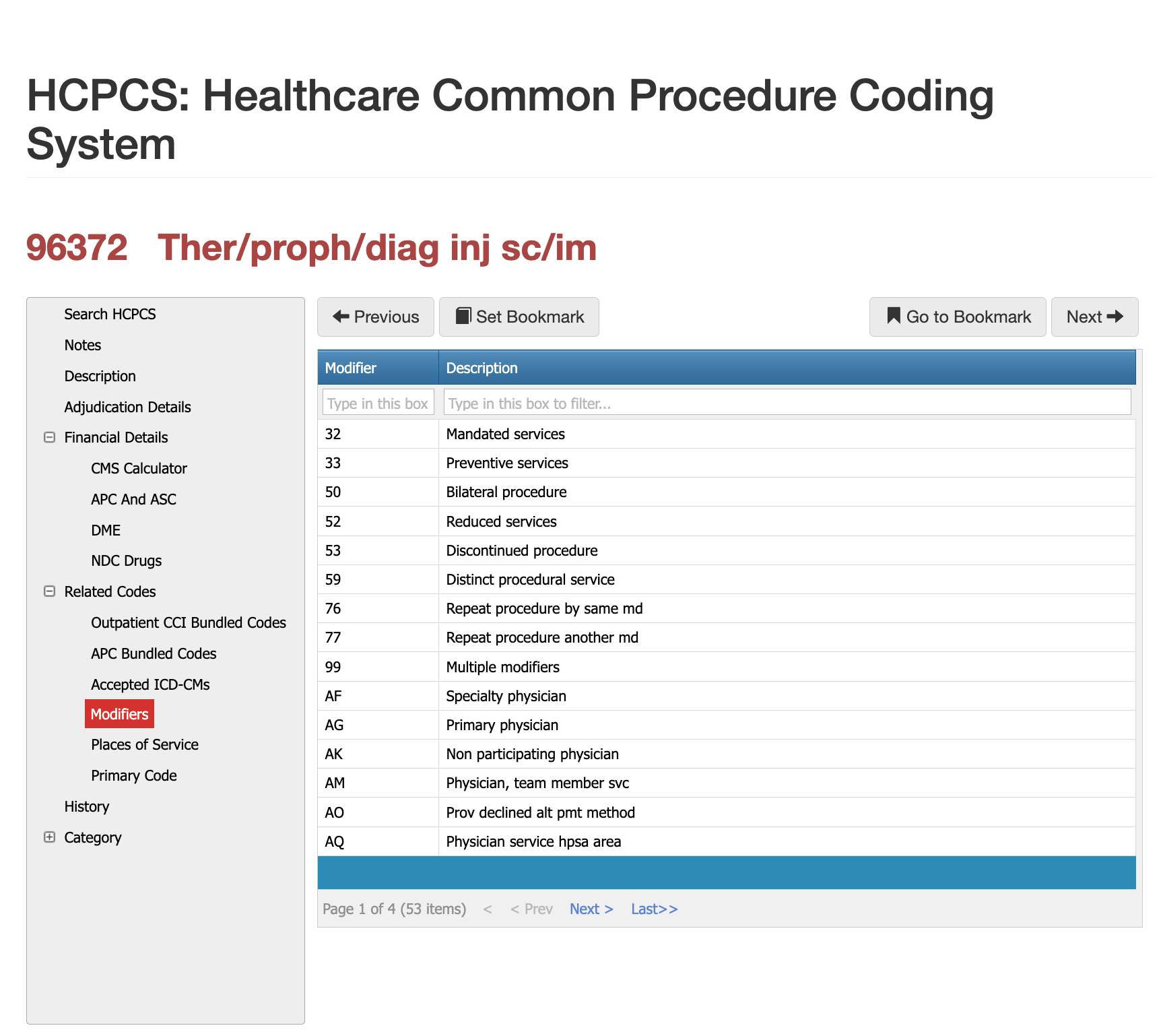 cpt code 96372 modifiers
