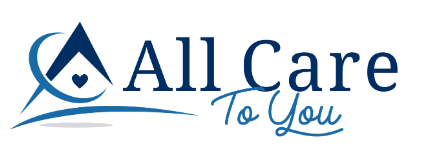 Logo: blue house symbol with heart,