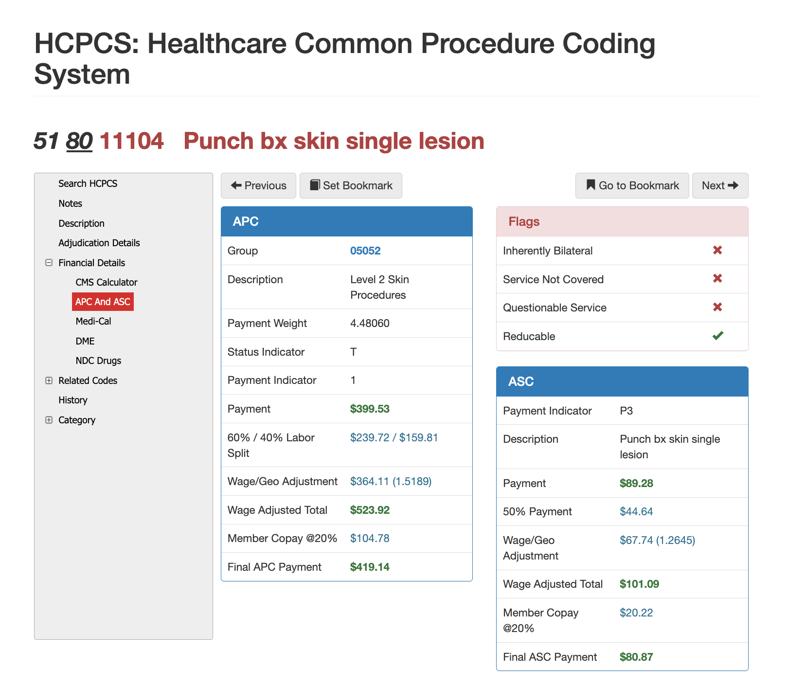 11104 cpt code apc info