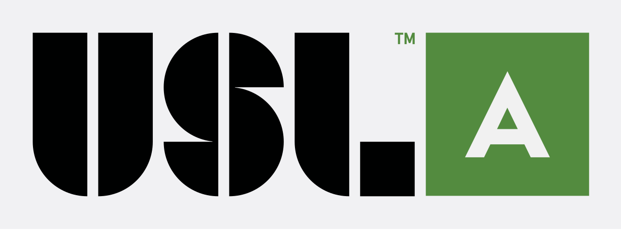 USL logo, black letters on a white background. A green square with a white letter