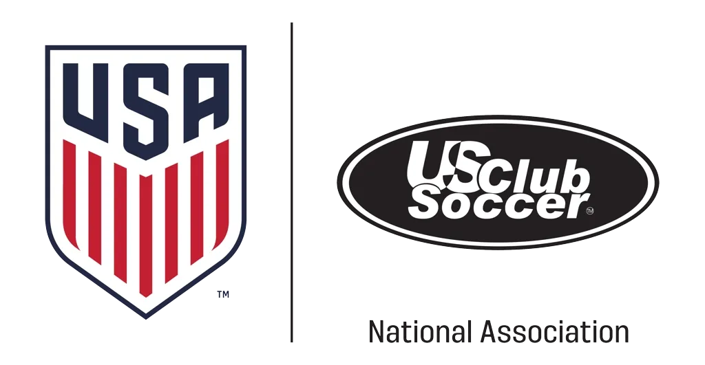 Logos for USA Soccer and US Club Soccer, side-by-side with a vertical line between them.