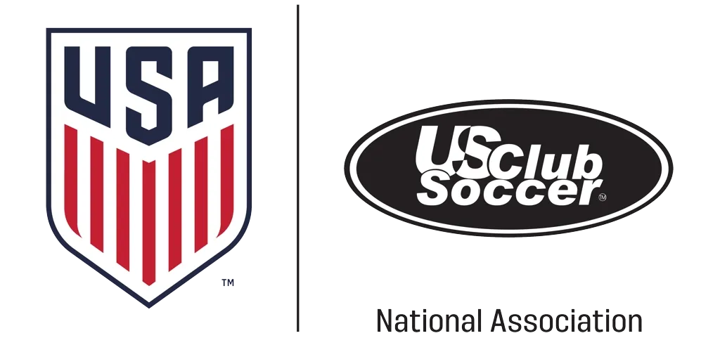Logos for USA Soccer and US Club Soccer, a national association.