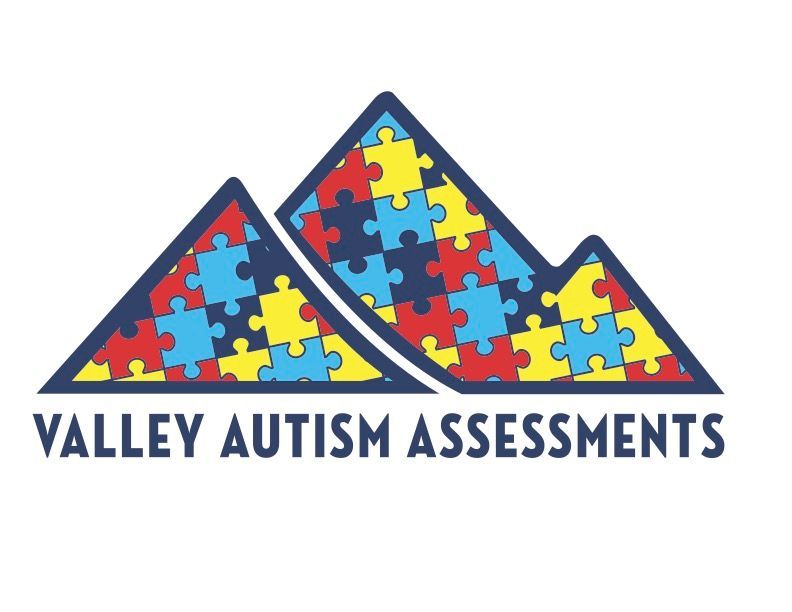 Logo: Mountains formed from puzzle pieces in red, blue, and yellow; text: Valley Autism Assessments.