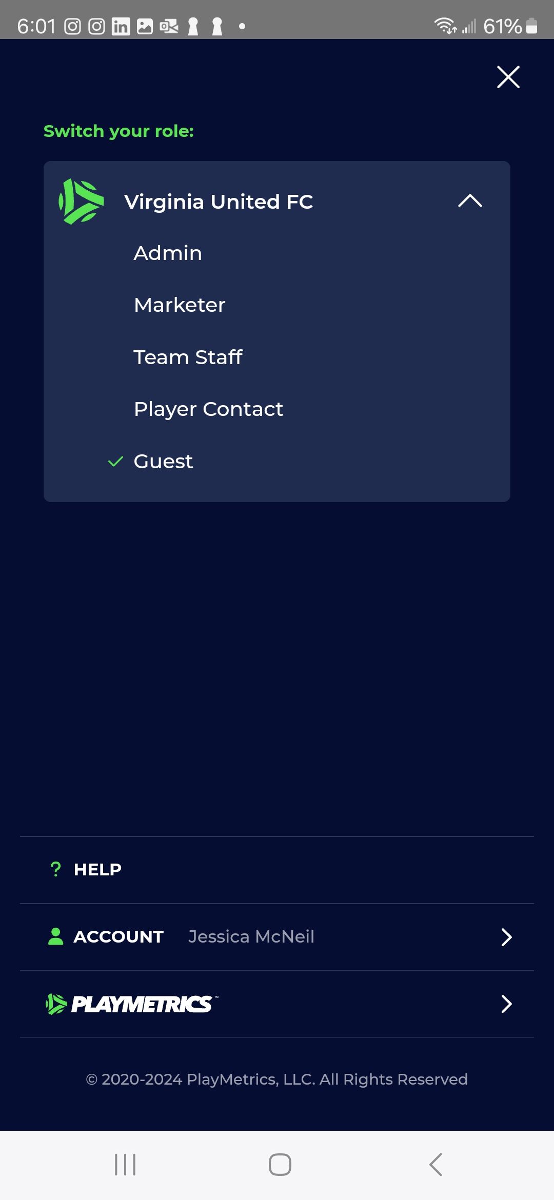 A mobile screen displaying a menu with options: 