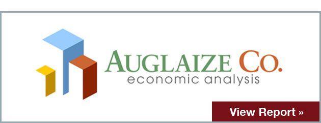 Logo for Auglaize Co. economic analysis with colorful geometric shapes and a 