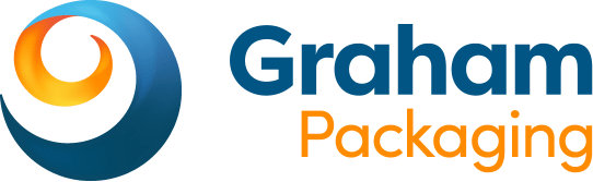 Graham Packaging logo: A blue and orange swirl icon with the words