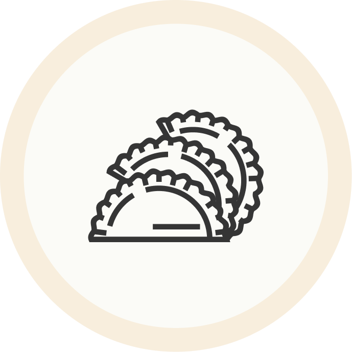 Icona stilizzata di tre tacos all'interno di un cerchio beige chiaro