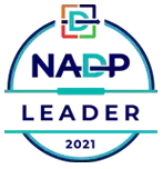 Badge: NADP Leader 2021, blue circle with white outline, blue text "NADP Leader", and a colorful top logo.