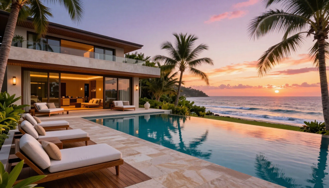 A happy family enjoying a luxury holiday at a boutique resort.