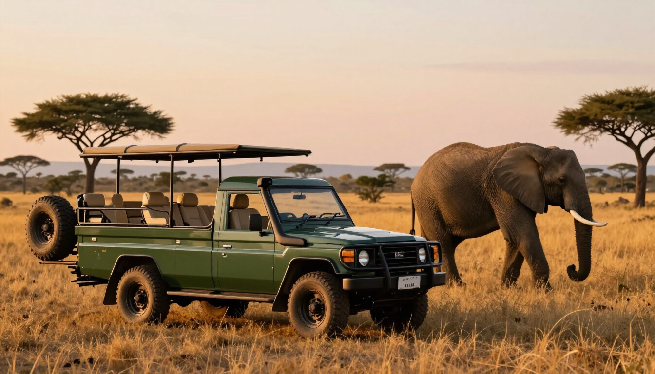 A luxury safari vehicle in the African savannah