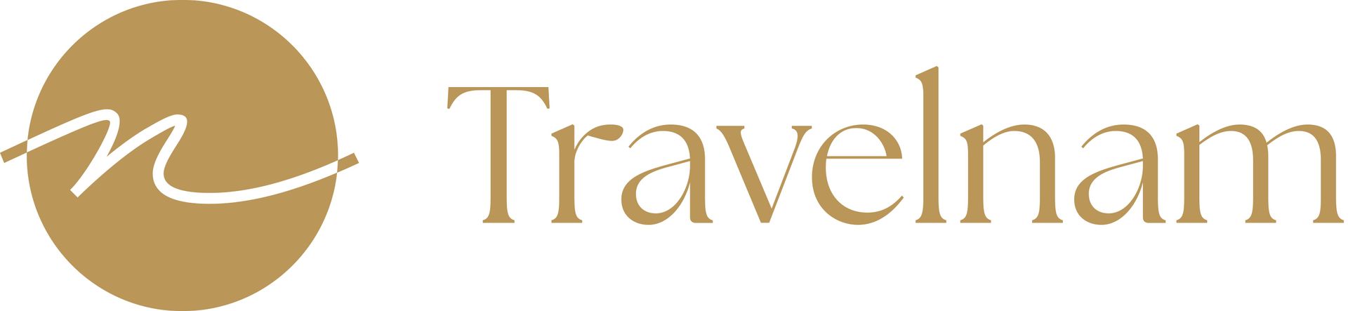 Travelnam logo with gold circle icon and serif text on white background
