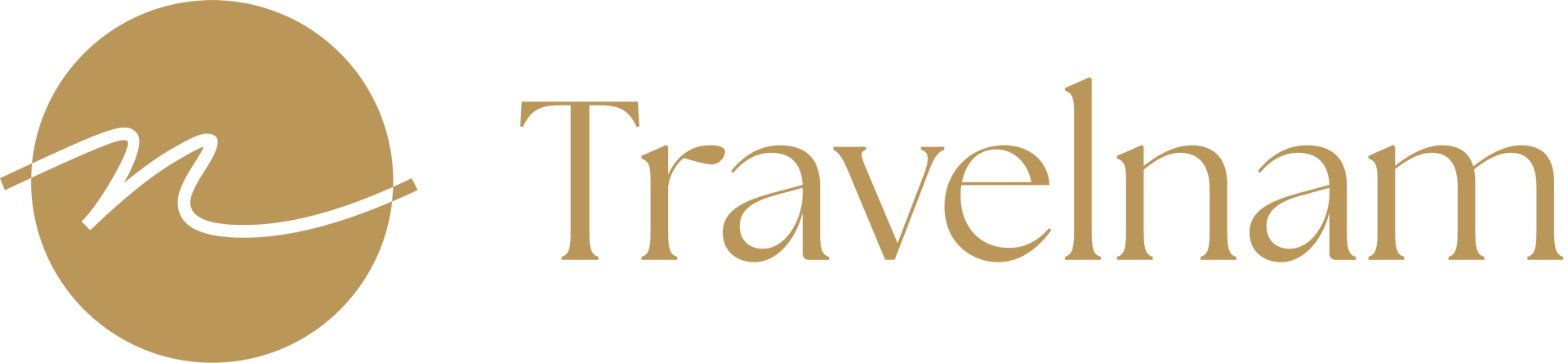Travelnam logo with a gold circular icon and serif wordmark on a white background