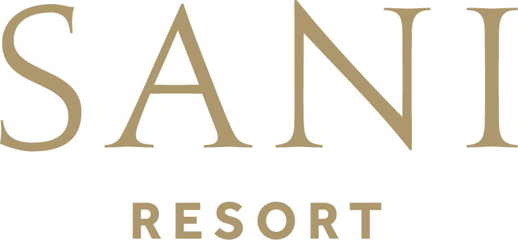 SANI RESORT logo in gold serif letters on a white background