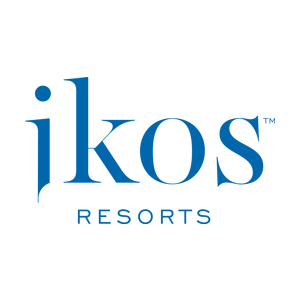 Blue Ikos Resorts logo on white background