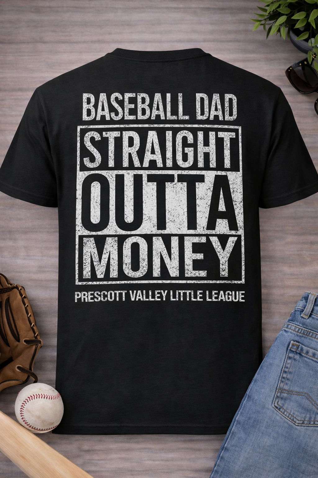 Black Baseball Dad Straight Outta Money T-Shirt back