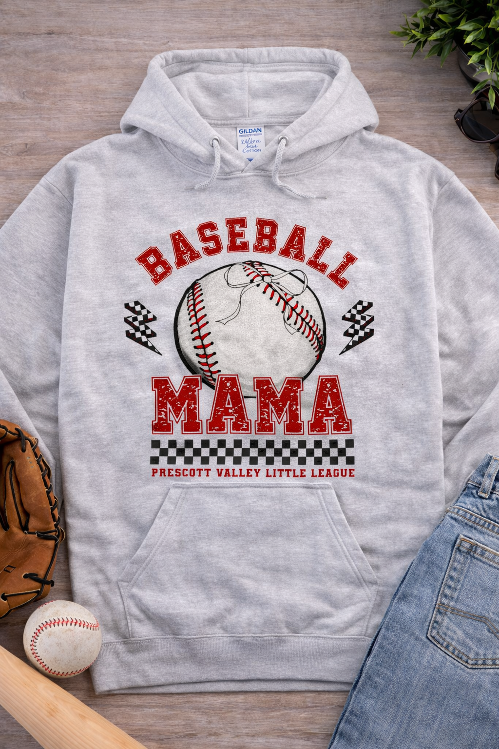 Baseball Mama Checkered Ash Grey Hoodie