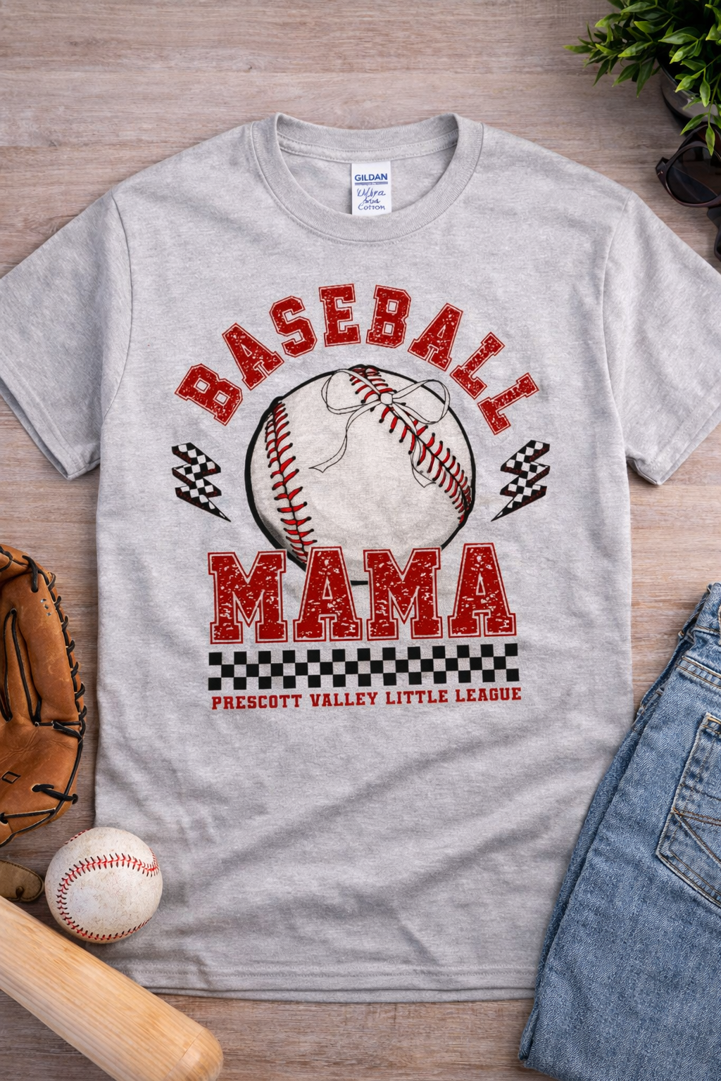 Baseball Mama Checkered Ash Grey Hoodie
