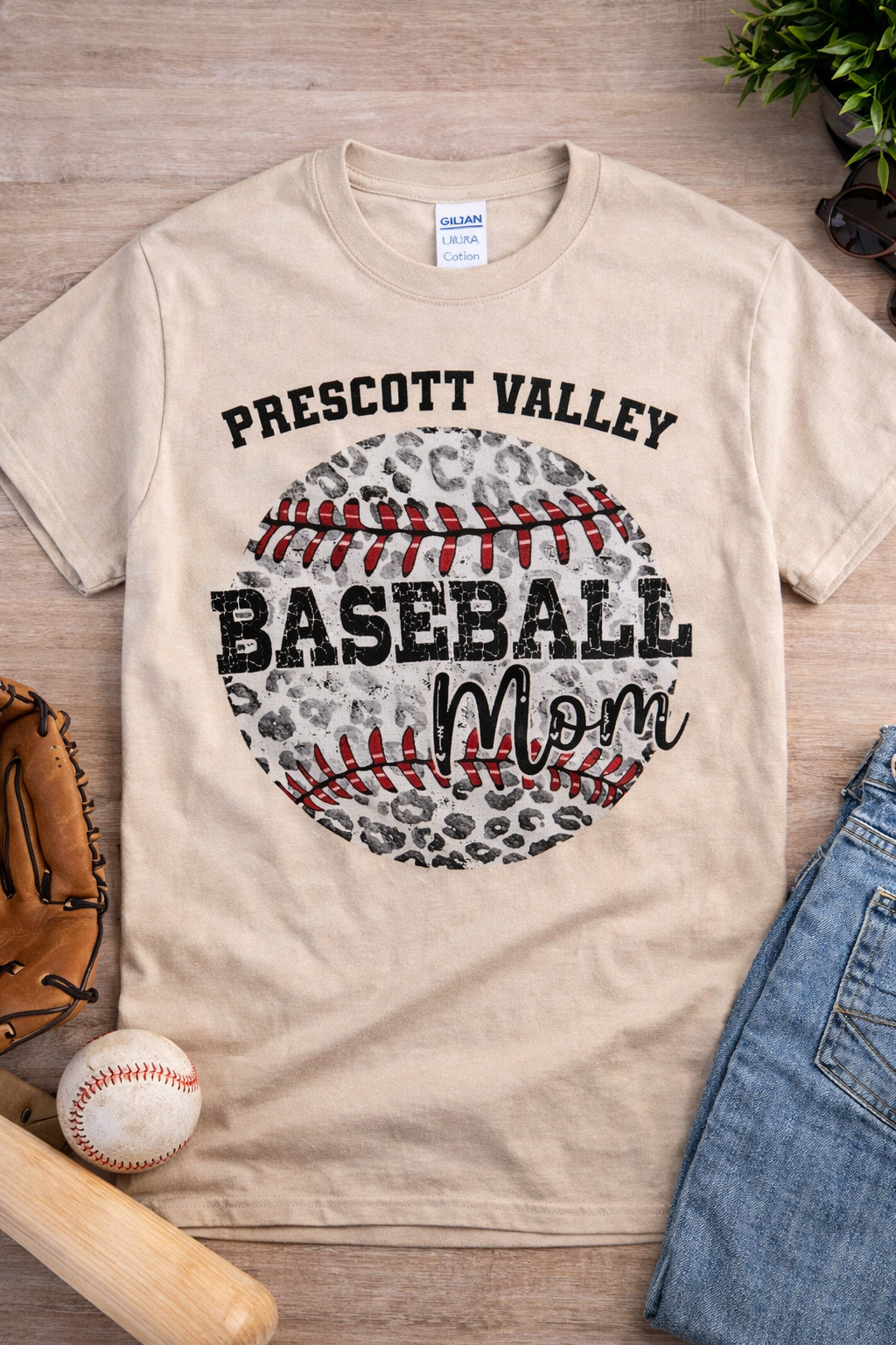 Baseball Mom Leopard Ball Charcoal T-Shirt
