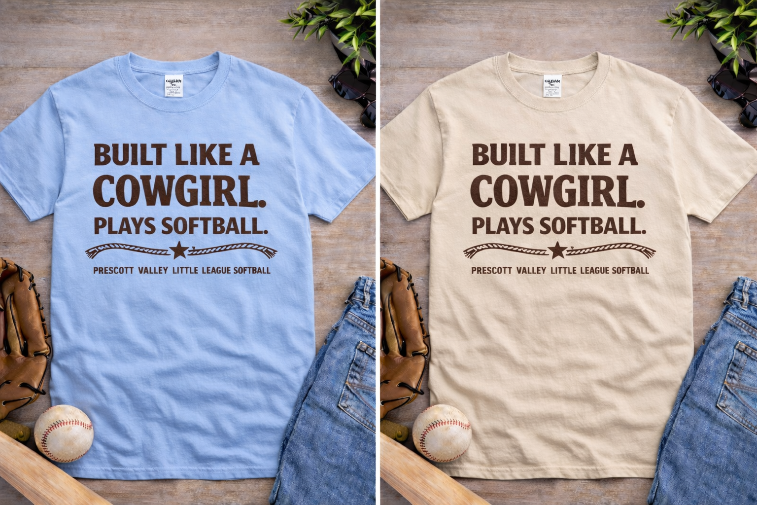 Built Like A Cowgirl T-shirts - Carolina blue and sand