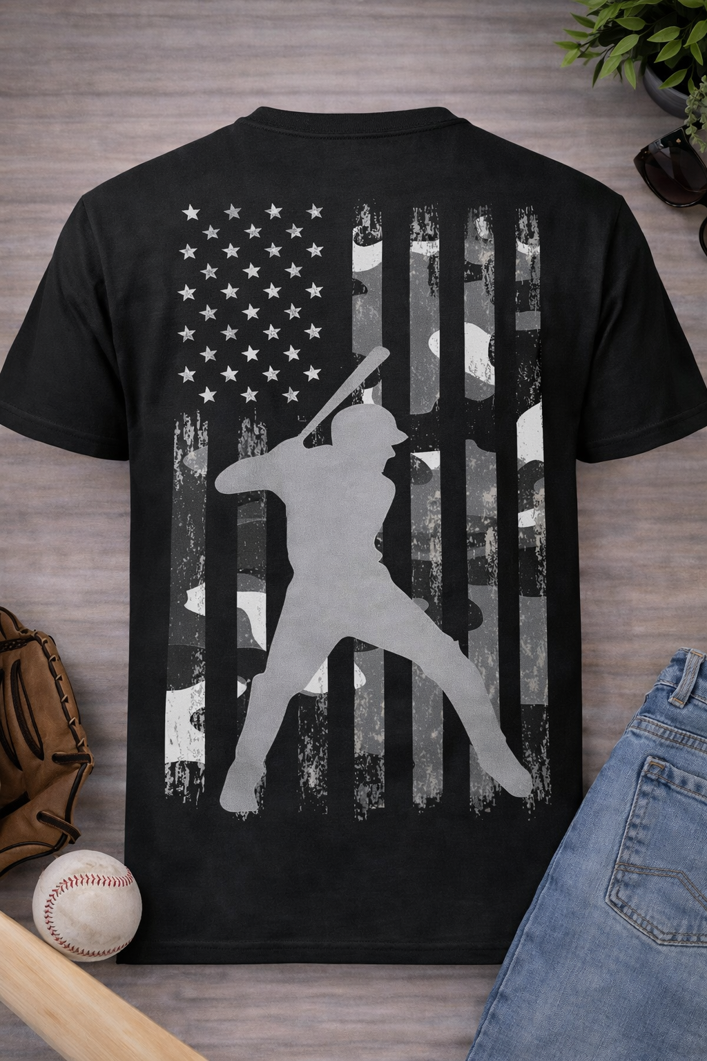 Black Grey Camo Baseball T-Shirt back