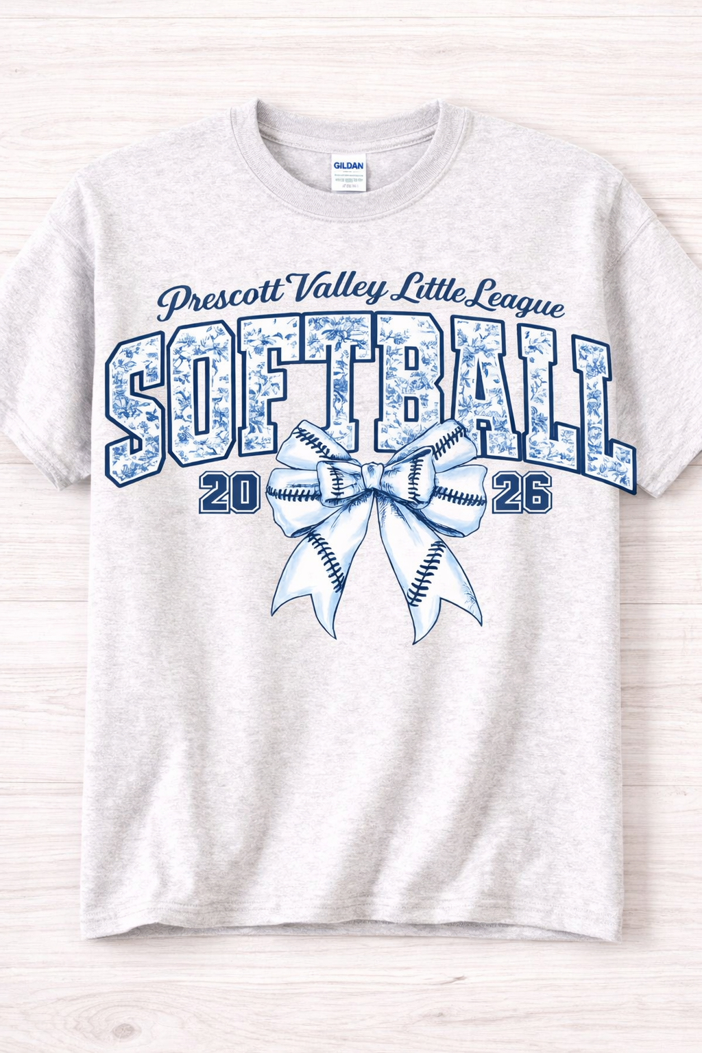 Softball Floral Blue Ash Grey T-Shirt
