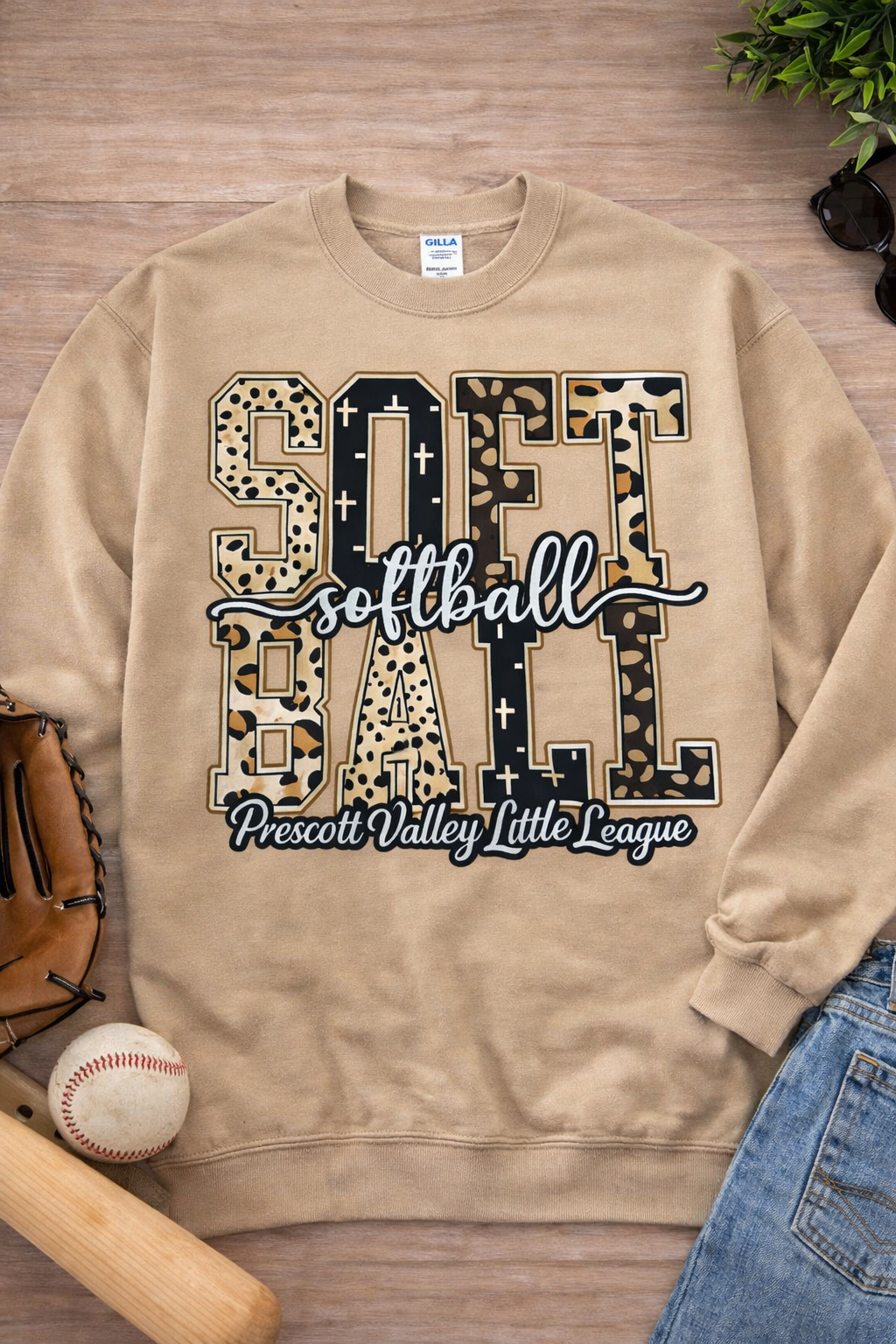 Softball Multi Leopard Sandstone Crewneck