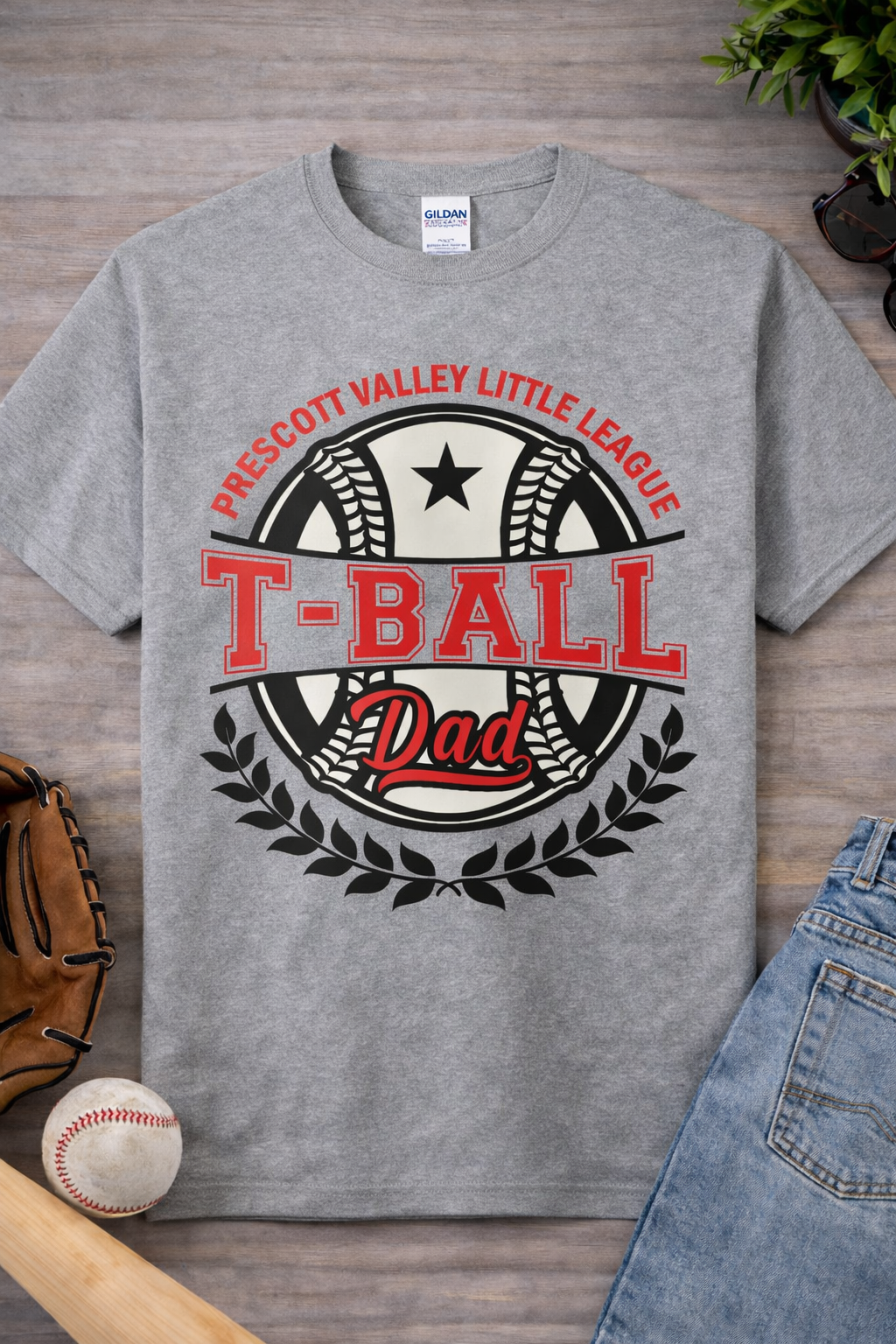 T-Ball Dad Detailed Baseball Athletic Grey T-Shirt