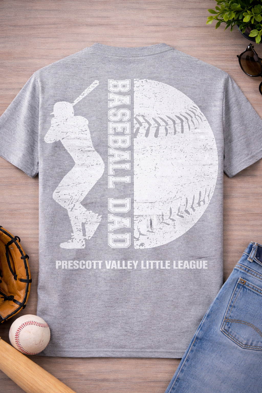Athletic Grey Baseball Dad Swinging T-Shirt back