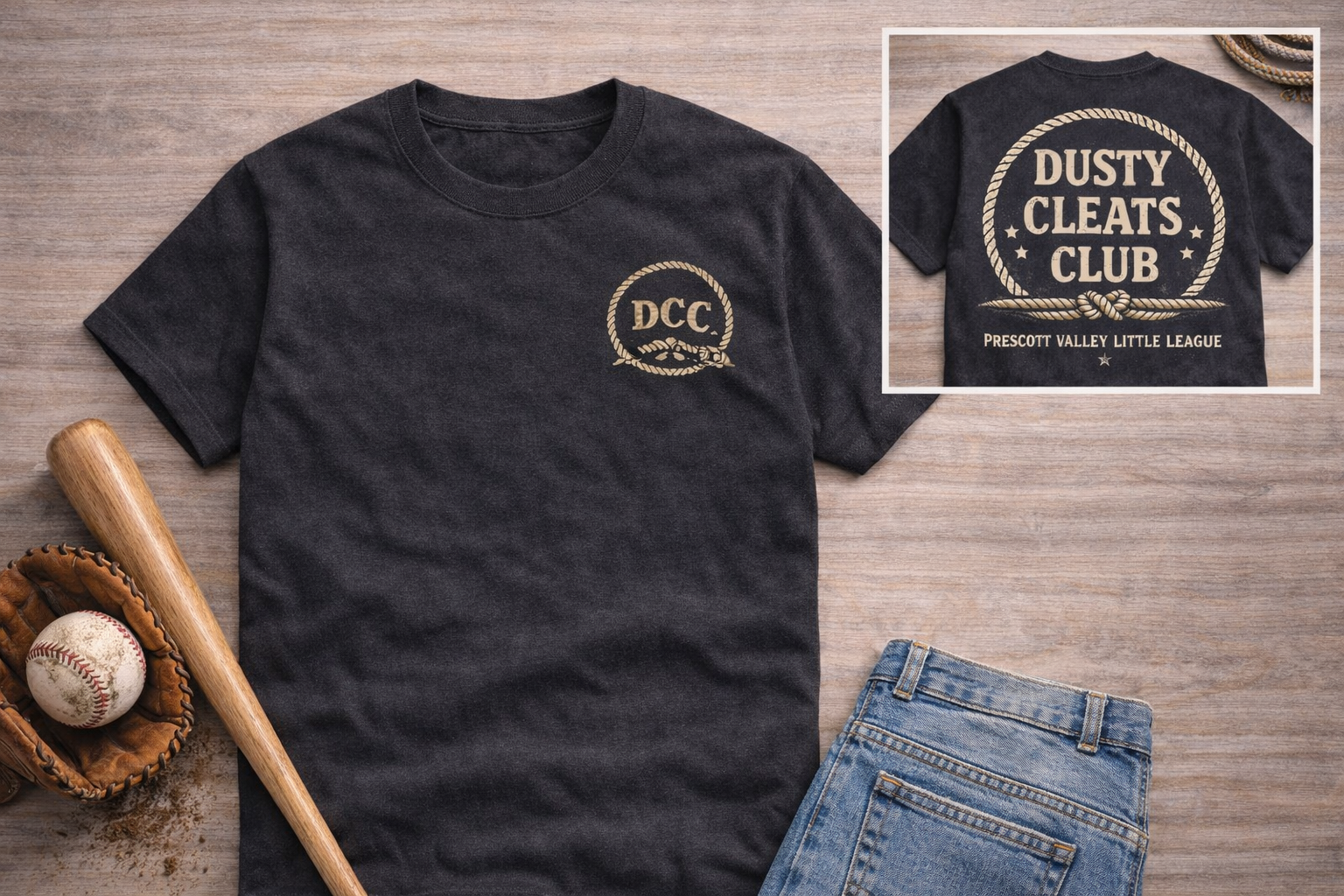 Dusty Cleats Club T-shirt front & back - charcoal