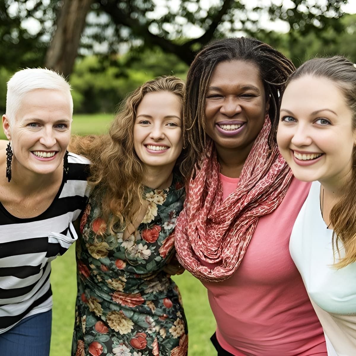 A Group of Women Are Posing for A Picture Together in A Park — Psych Solutions NT in Leanyer, NT