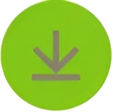 Cerchio verde con icona di download a forma di freccia grigia