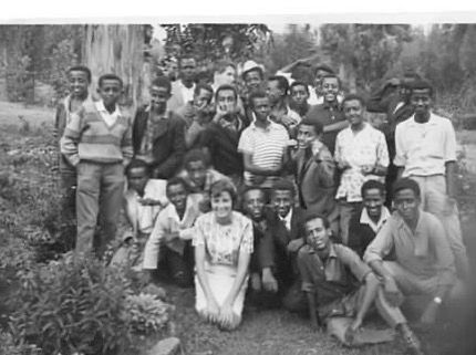 Sue with her 9th grade students at Haile Selassie Secondary School in Addis Ababa, Ethiopia