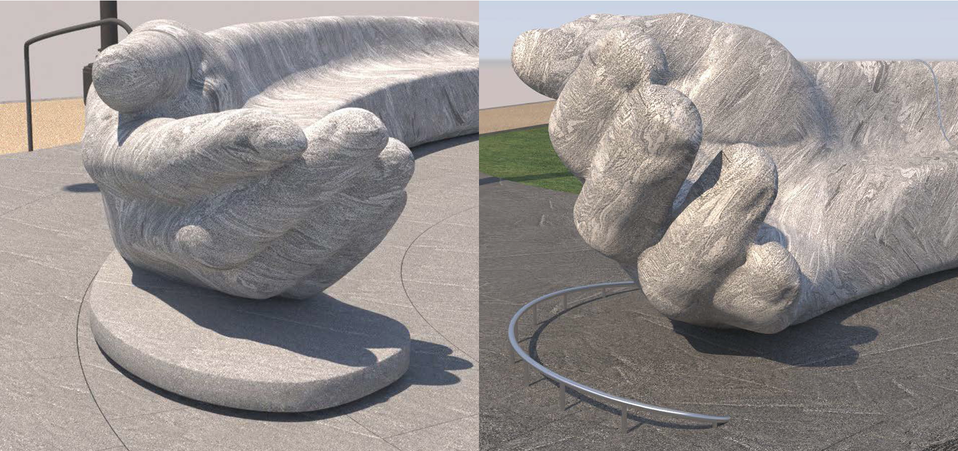 A side-by-side image shows two early renderings of cane-tap detection designs before the design team selected its preferred approach.
