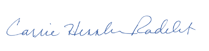 An image of Carrie Hessler-Radelet's handwritten signature