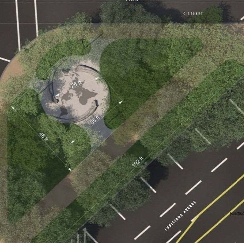 An overhead rendering of Peace Corps Park to illustrate the landscaping plan for the space