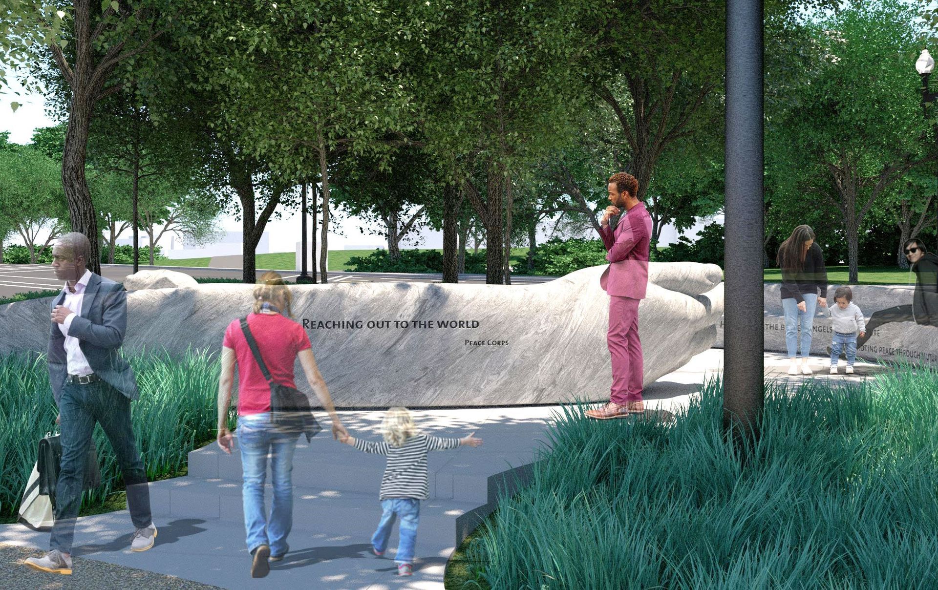 A rendering of the northwest entry to Peace Corps Park