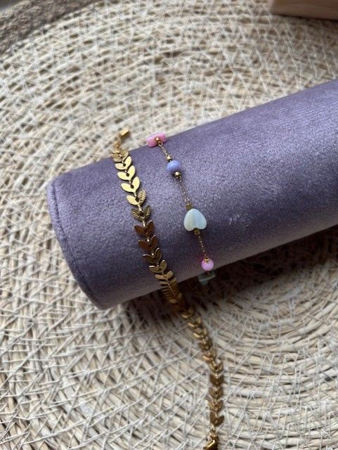 Armband gekleurd hart en bol goud