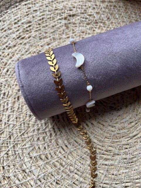 Armband witte maan goud
