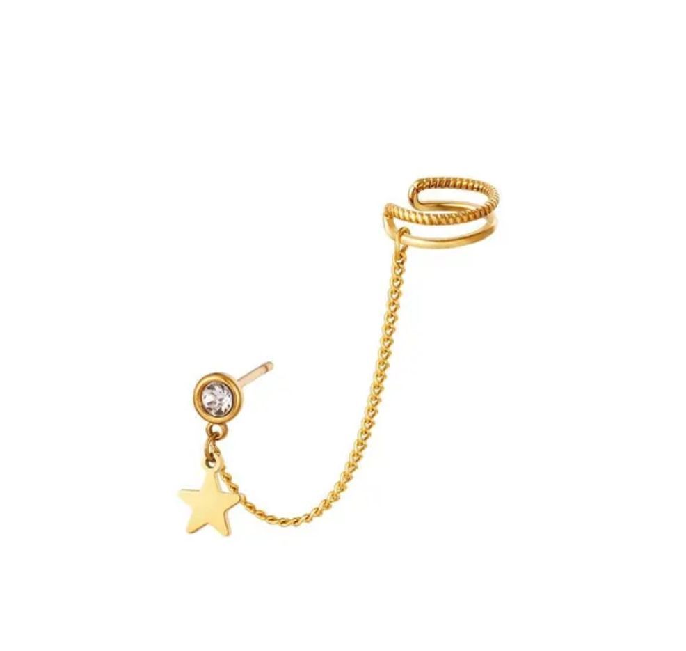 Earcuff met oorbel goud en zilver