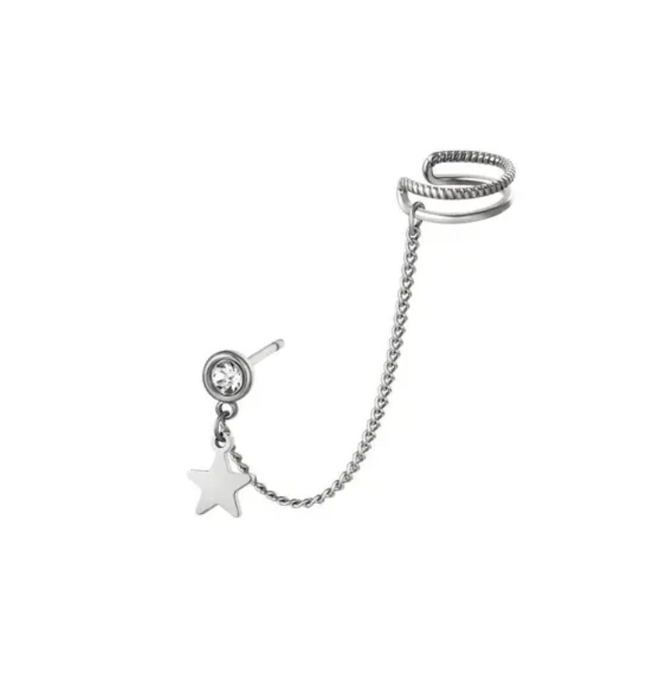 Earcuff met oorbel goud en zilver