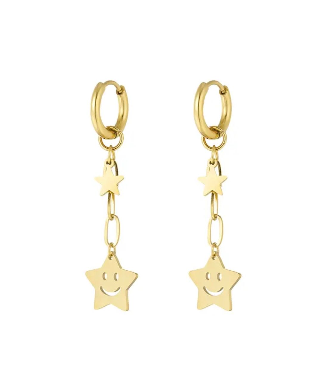 Oorbellen sterren smiley goud en zilver