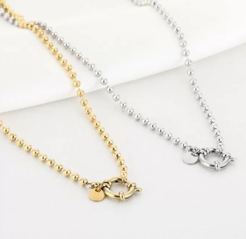 Ketting bolletjes met boeislot goud of zilver