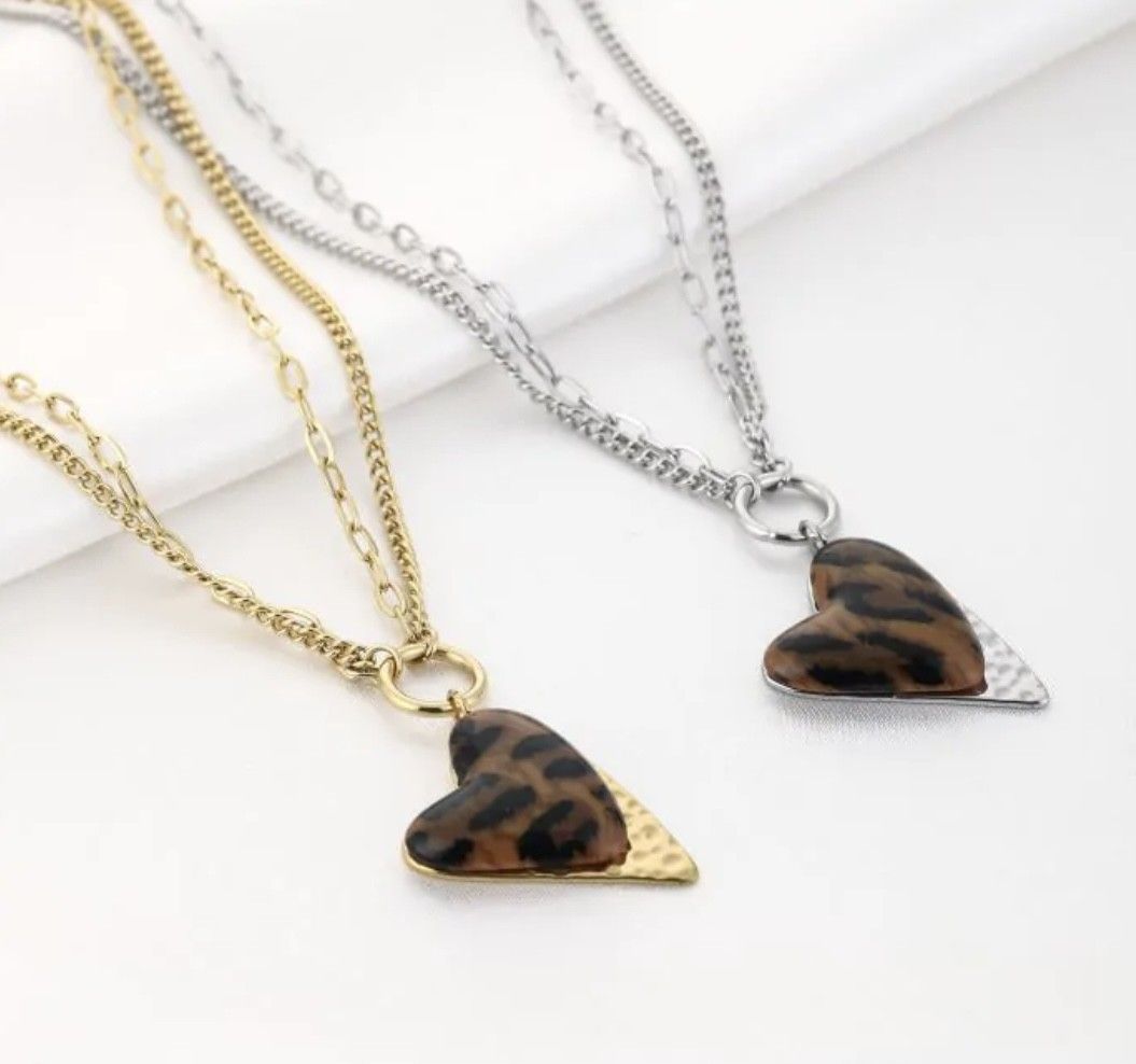 Ketting panter/leopard hart goud of zilver