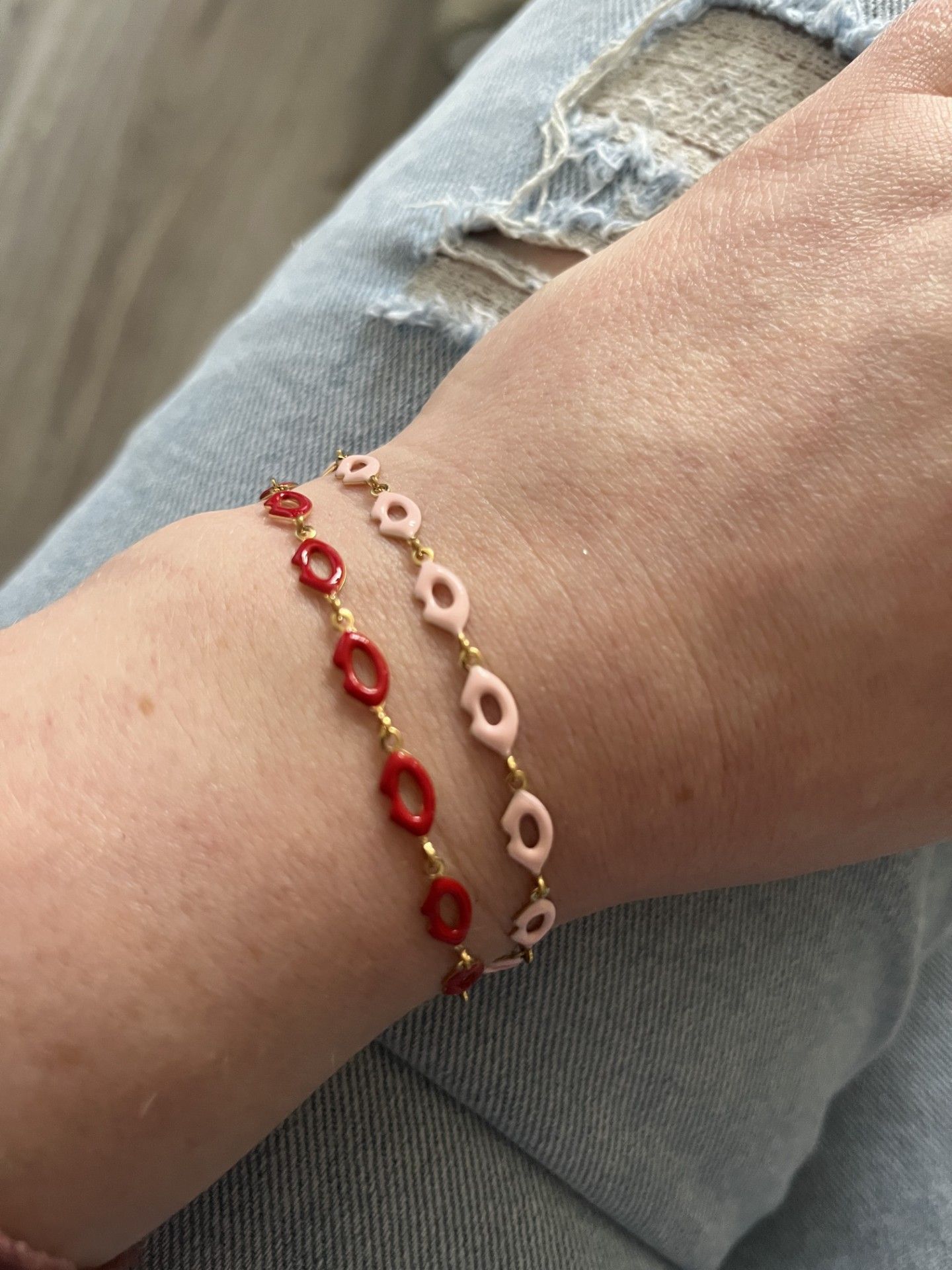 Armband lip kisses rood en licht roze