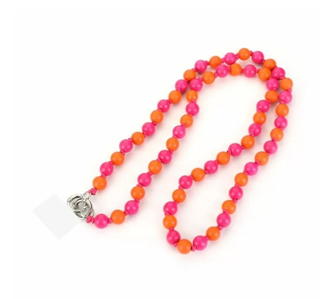 Telefoonkoord roze/oranje kralen