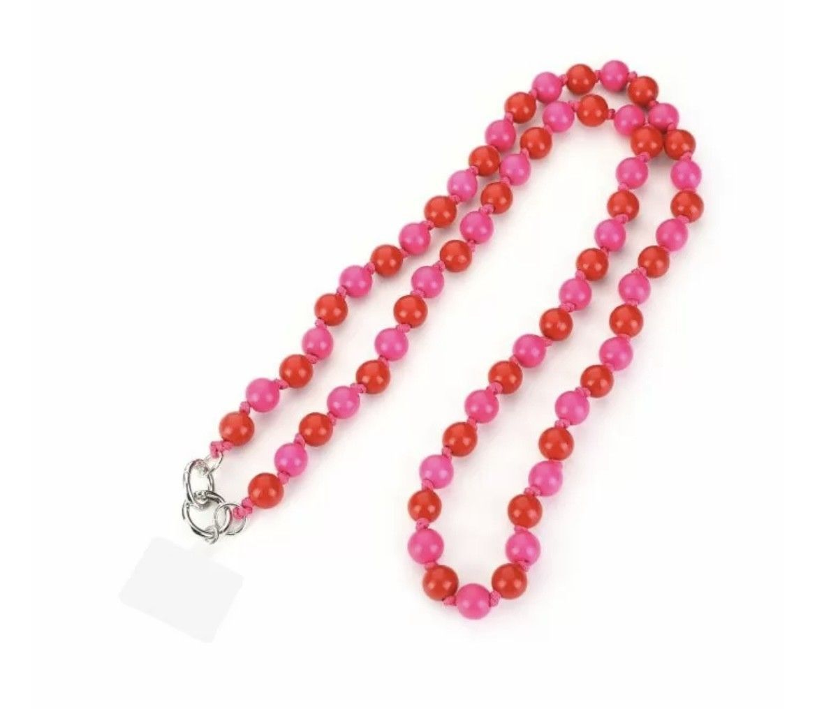 Telefoonkoord roze/rood kralen