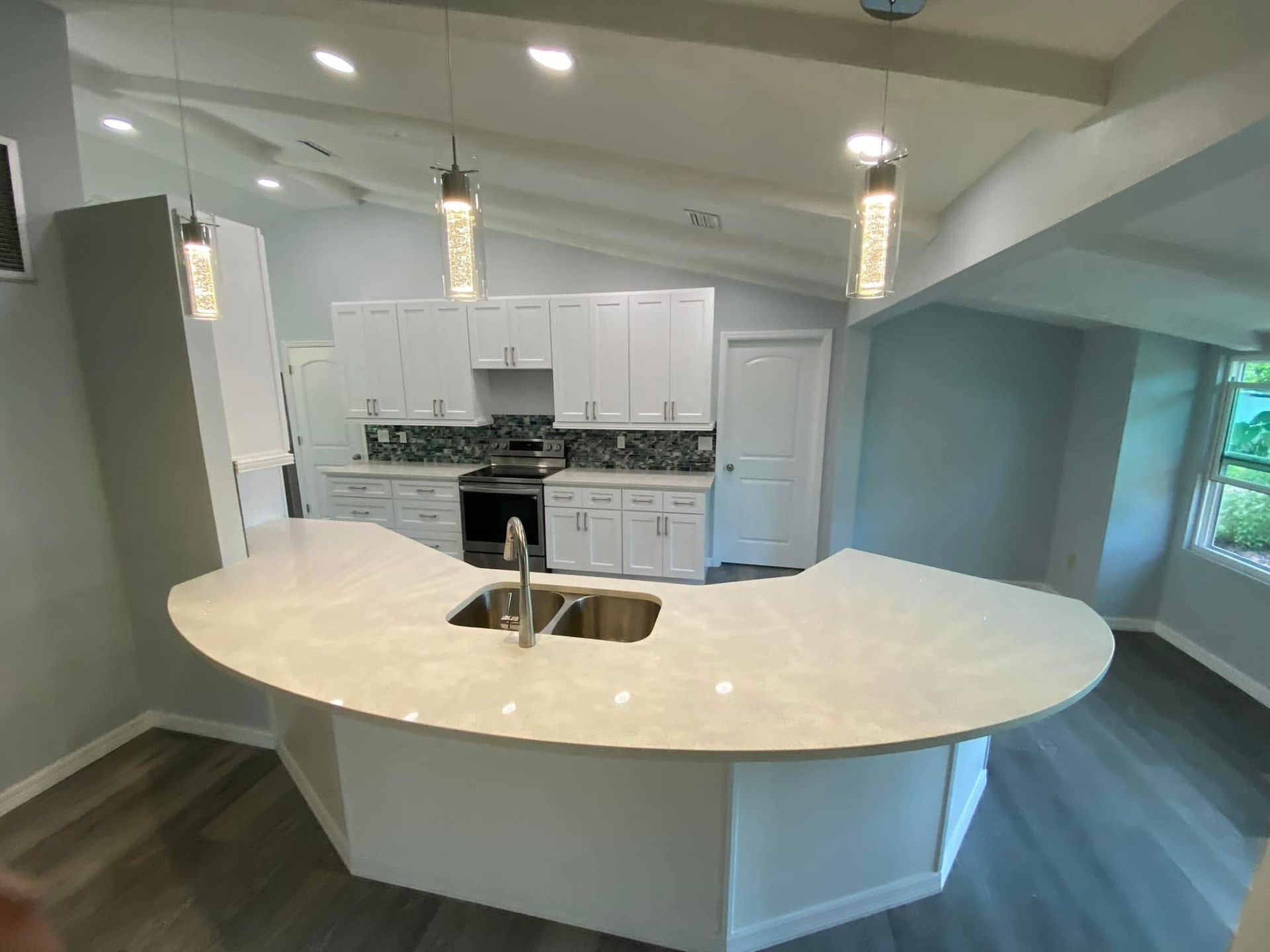 Remodeled kitchen completed during a whole home renovation in Tampa, Florida.