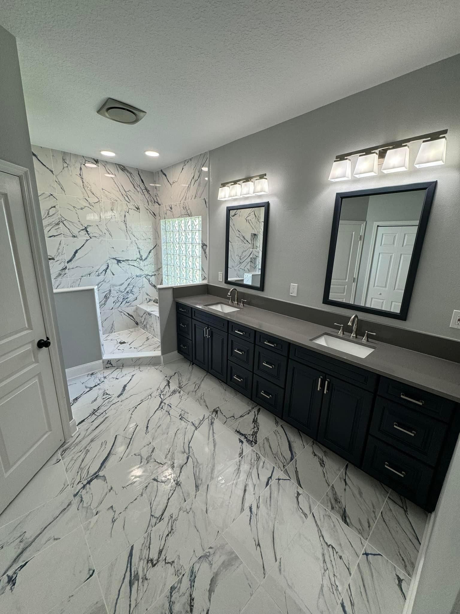 Brandon bathroom renovation with modern fixtures and new flooring