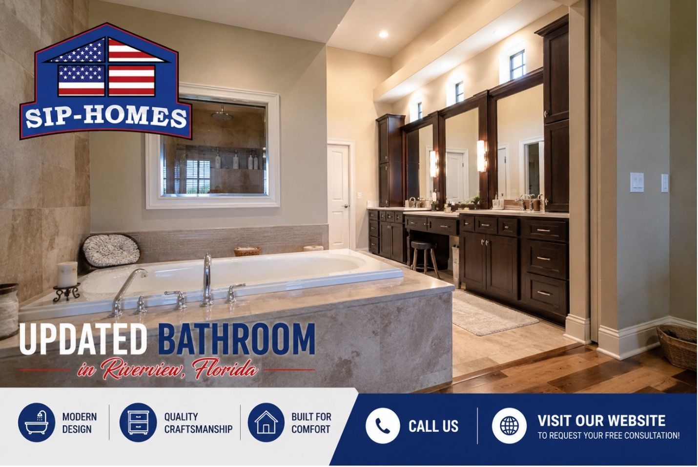 Newly remodeled bathroom completed by SIP Homes in Riverview Florida