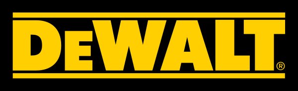 DeWalt logo in bold yellow and black text on a black background